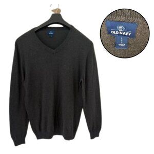 Old Navy Men's V-Neck Sweater Size L Charcoal Gray Long Sleeve Casual